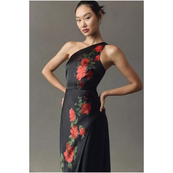 BHLDN | Dylan Stretch Satin One-Shoulder Side-Slit Maxi Dress | NWT - Picture 3 of 5